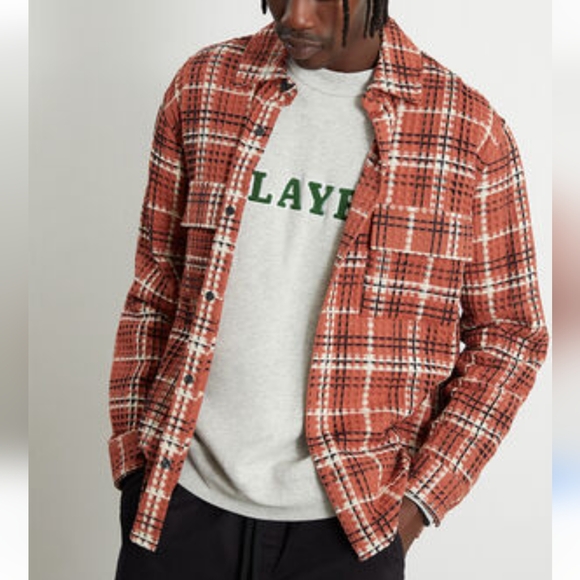 PacSun Other - Pacsun Waffle Textured Shacket Mens M Red White Boho Retro 90s Y2K Casual Comfy